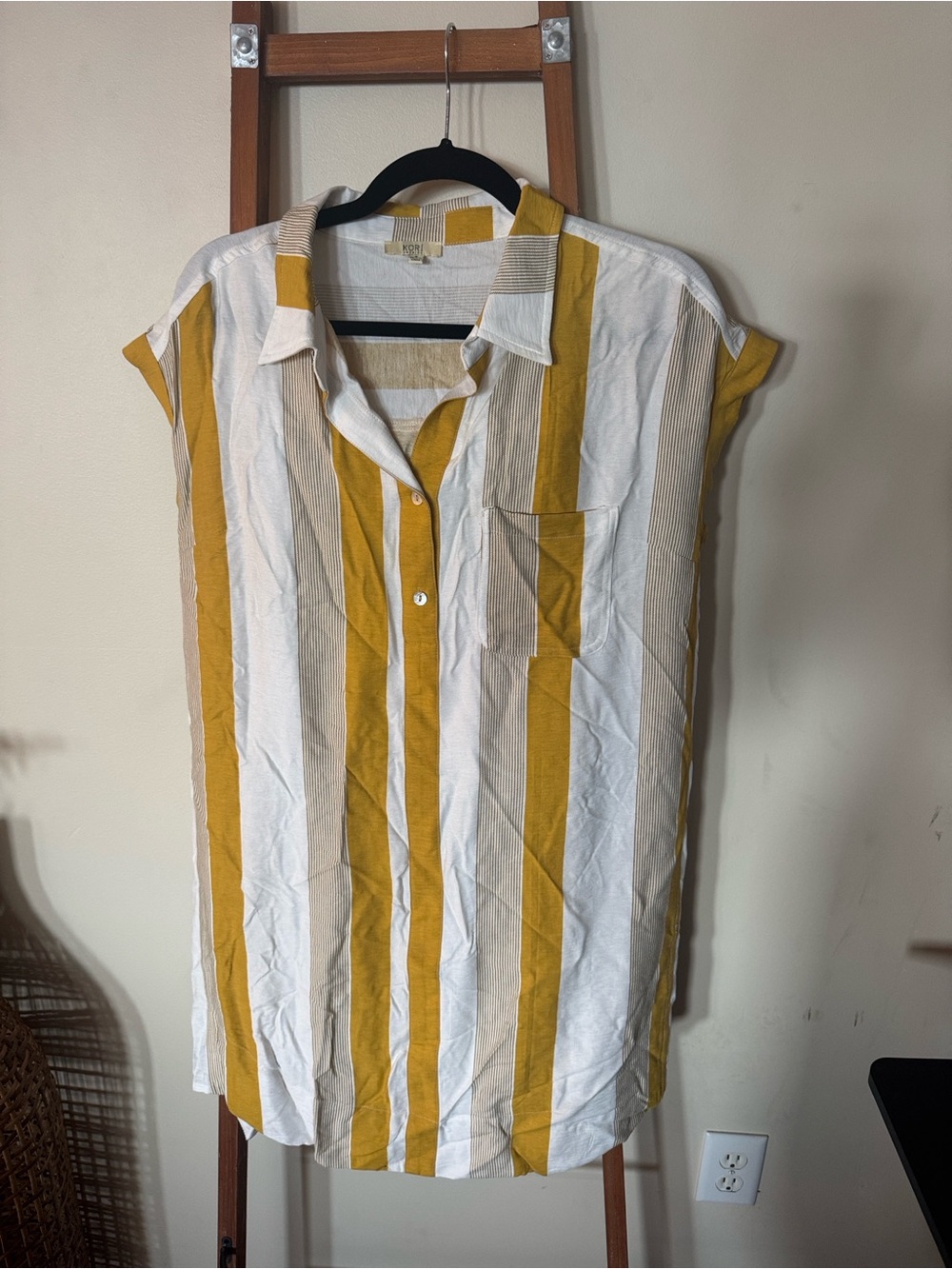 Kori Striped Button-Front Midi Shirt Dress - Mustard & White